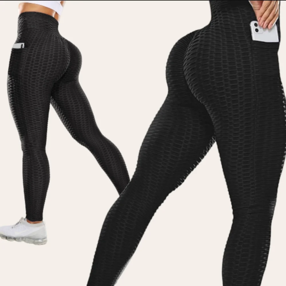 2 Ladies Pocket Butt Lifting Leggings Pair of Gym or Relaxed Fit women Pants - Picture 3 of 4